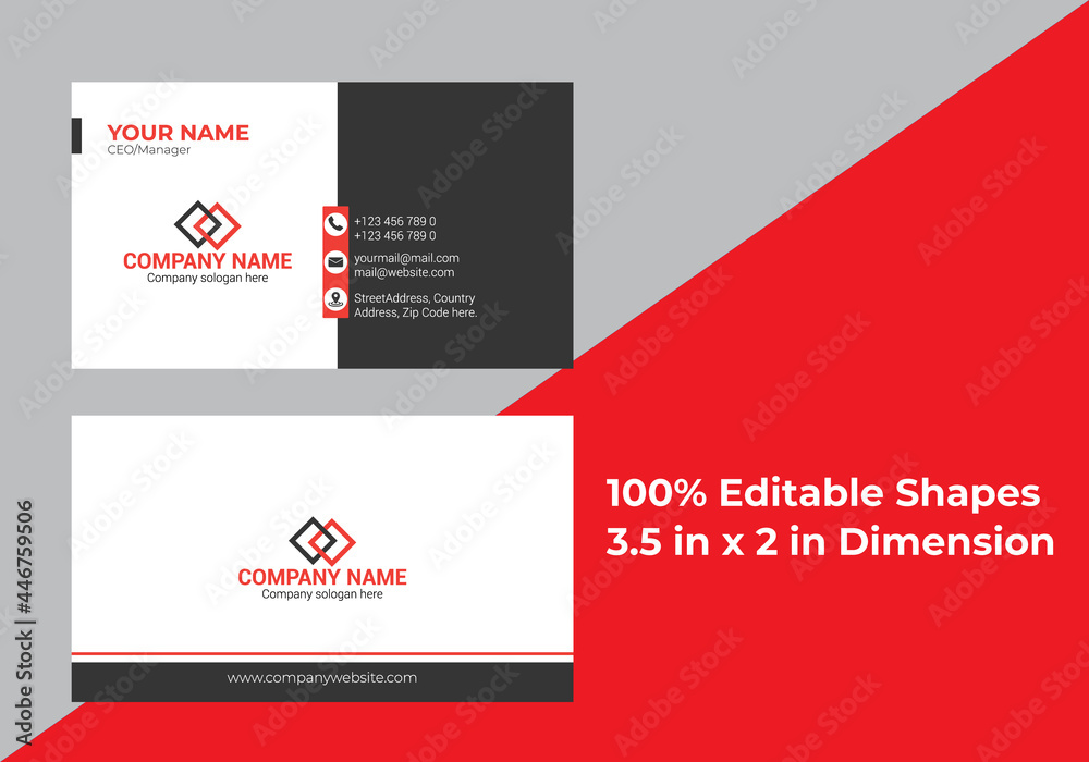 Editable Corporate Business Card Design Red black white