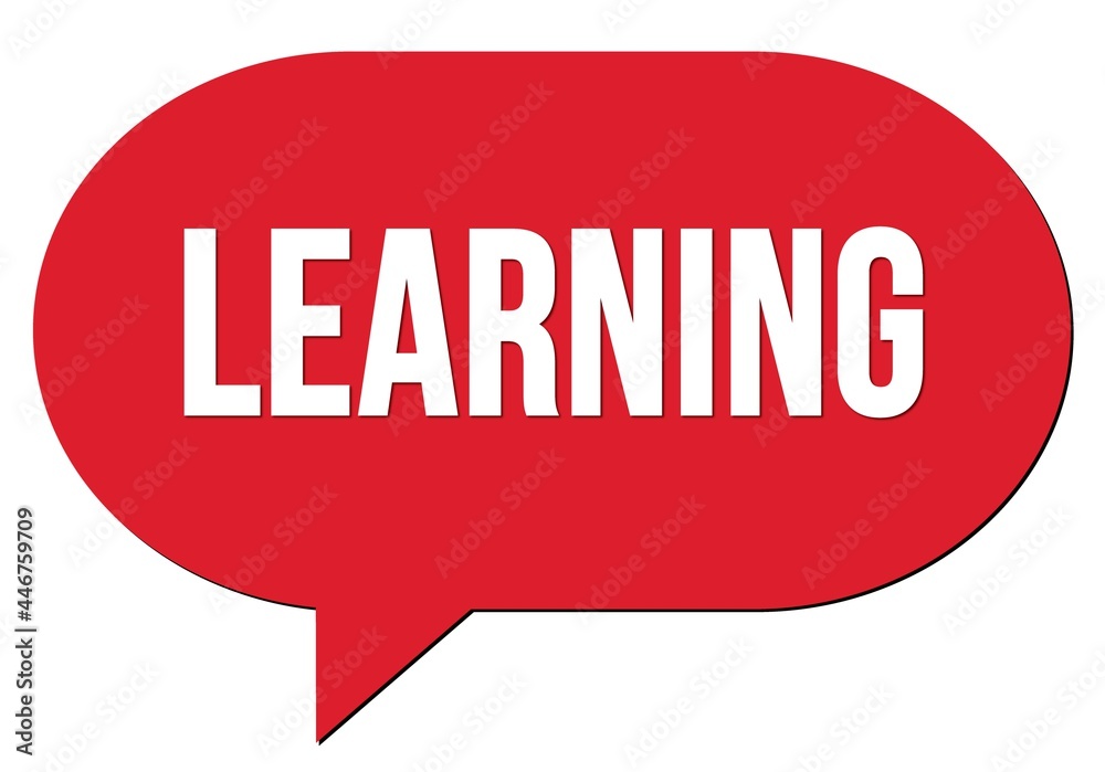 LEARNING text written in a red speech bubble LEARNING text written in a red speech bubble