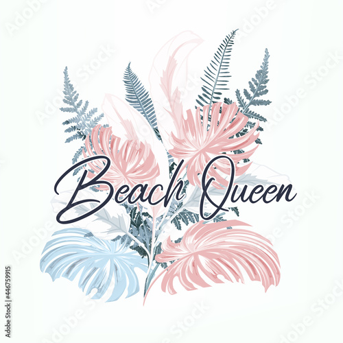 Fashion illustration vector palm leaves, beach queen print