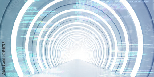 Fototapeta Naklejka Na Ścianę i Meble -  Light Corridor modern background. Futuristic Sci-Fi Tunnel. 3D Rendering