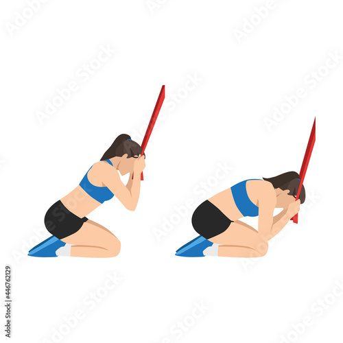 Woman doing kneeling crunch exercise. flat vector illustration isolated on white background