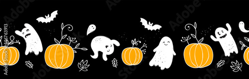 Cute hand drawn pumpkins seamless pattern, lovely doodle background, great for Halloween textiles, banners, wallpapers, wrapping - vector design