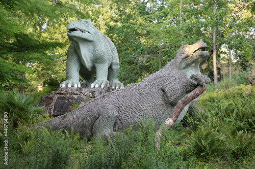 Dinosaur statues at Crystal Palace Park London the iguanodon. 