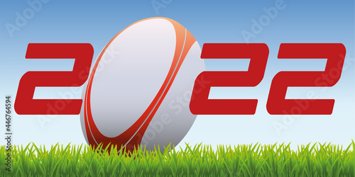 L’année 2022 avec un ballon de rugby posé sur la pelouse d’un terrain pour symboliser le lancement de la nouvelle saison de compétition.