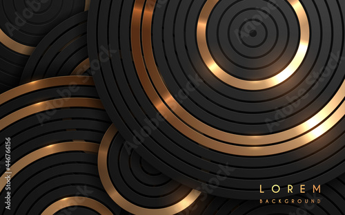 Abstract black and gold circle shapes background