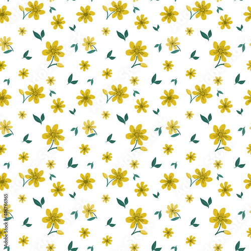 Sweet ditsy colorful floral seamless pattern against a white background. Good for fashion, kidswear, accessories, stationery, home decor, wallpapers.