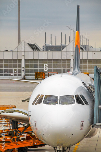 preparing for the flight. an aircraft at the gateway in the handling position