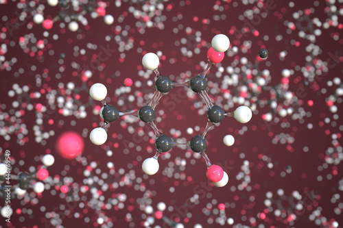 Orcin molecule made with balls, conceptual molecular model. Chemical 3d rendering