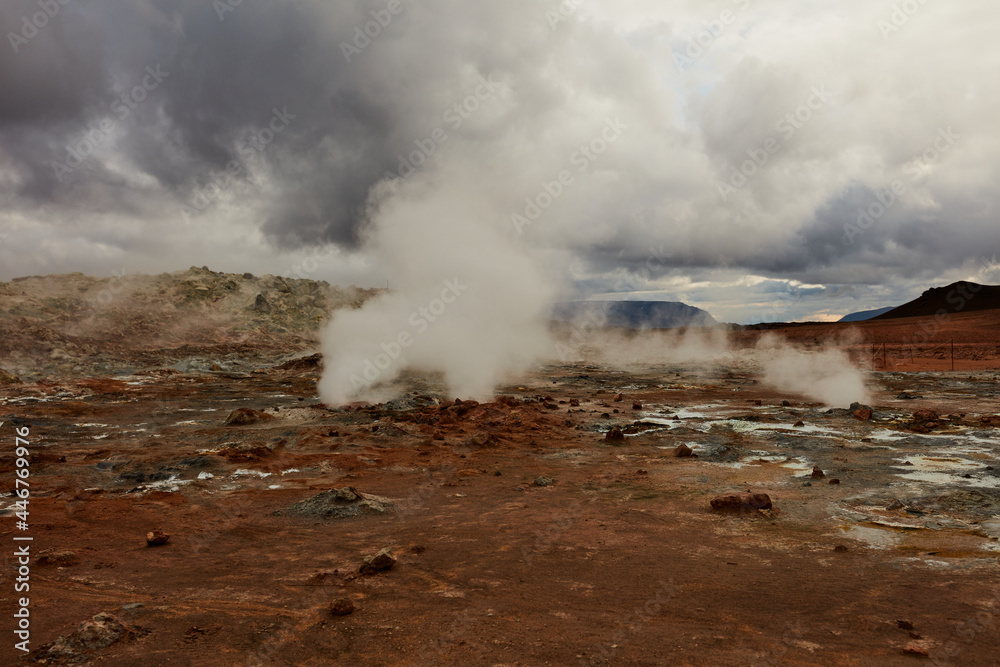 Geothermal zone Namafjall in North Iceland Valley of Geysers Hverir