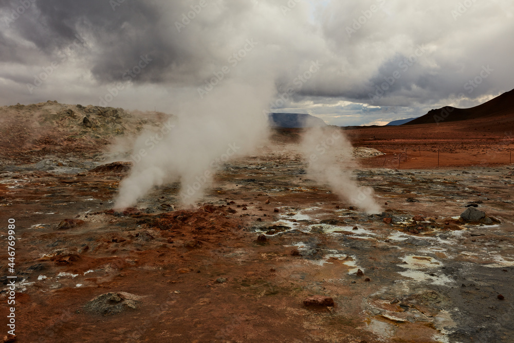 Geothermal zone Namafjall in North Iceland Valley of Geysers Hverir