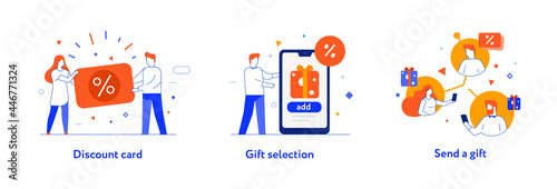 People use gadgets. set of icons, illustration. Smartphones tablets user interface social media.Flat illustration Icons infographics. Landing page site print poster.
