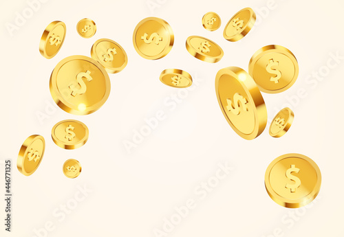 Realistic flying gold dollar coins