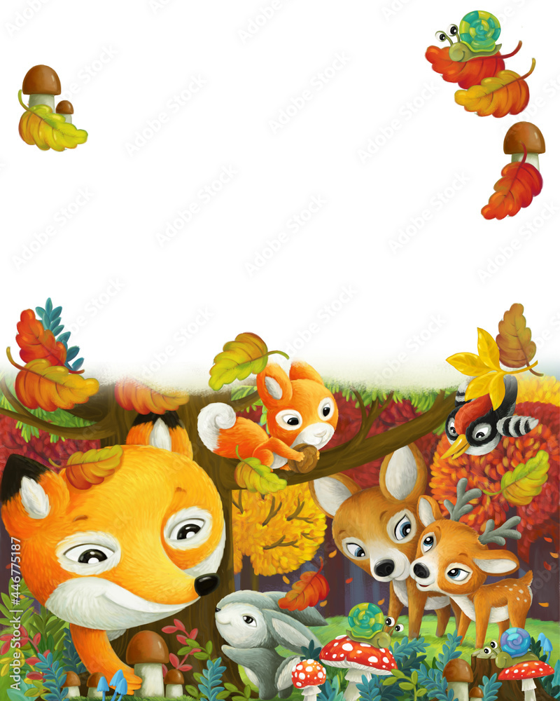 cartoon forest animals friends during autumn in forest cartoon forest animals friends during autumn in forest