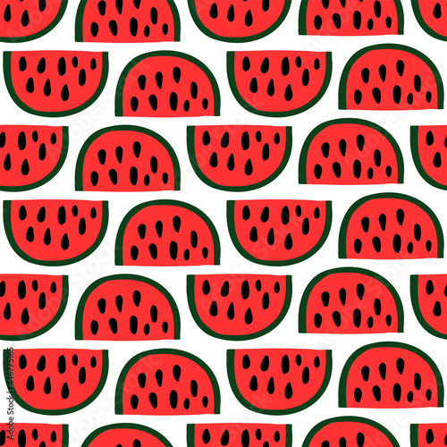 Seamless vector pattern with bright watermelons on background. Good for textile fabric design, wrapping paper and website wallpapers. Vector illustration.