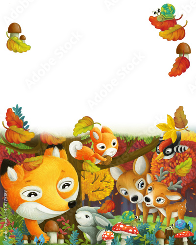 cartoon forest animals friends during autumn in forest