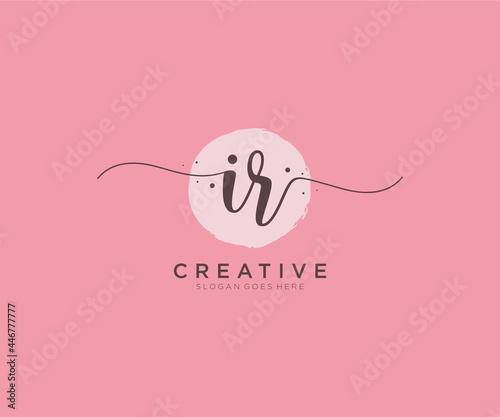 initial IR Feminine logo beauty monogram and elegant logo design, handwriting logo of initial signature, wedding, fashion, floral and botanical with creative template.