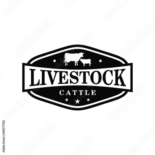Livestock vintage logo with cows vector badge 