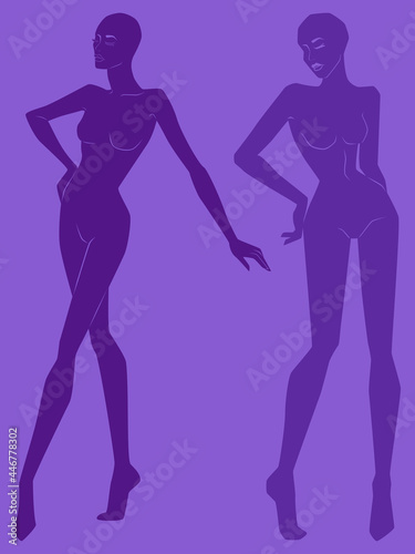 Two silhouette of abstract sensual and graceful woman