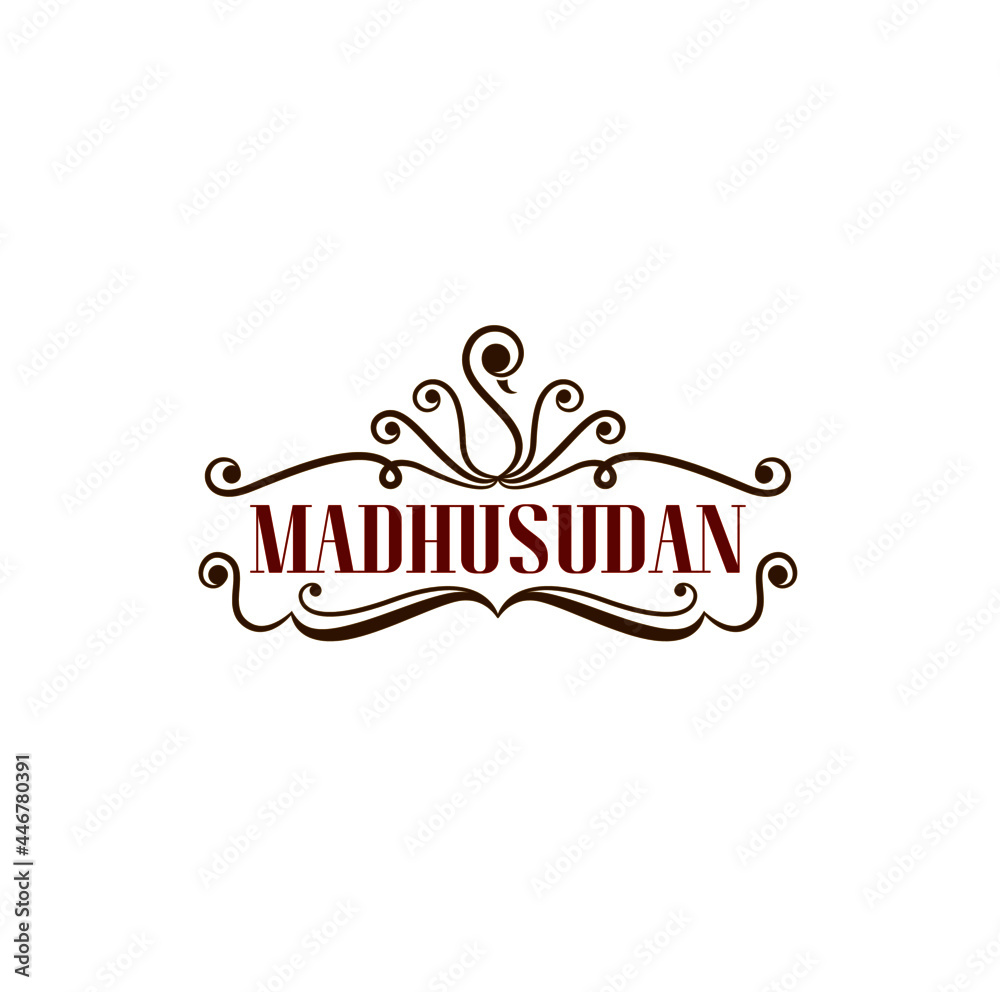 Madhusudan (The Lord Krishna's another name in Hindu culture) elegant logo with a golden decorative peacock.  