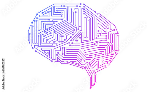 紫グラデーションの人工知能(AI)をイメージした脳の形をした電子回路