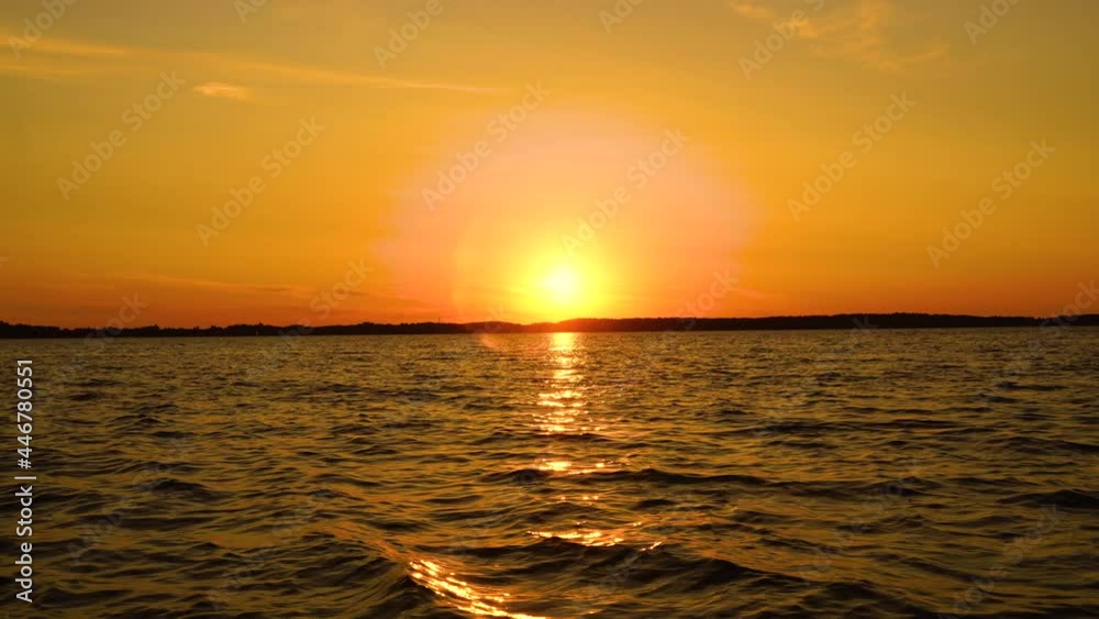 Lake view at sunset, afterglow in the sky and reflection of trees by the lake in the water, Lake view at sunset, afterglow in the sky and reflection of trees by the lake in the water,