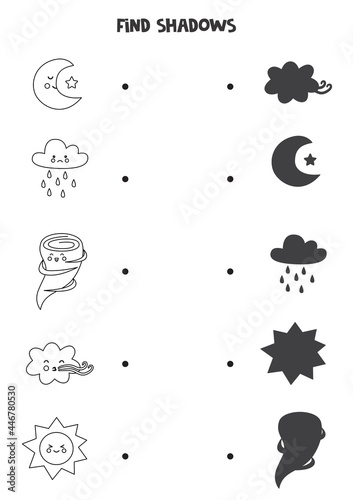 Wallpaper Mural Find the correct shadows of black and white weather elements. Logical puzzle for kids. Torontodigital.ca