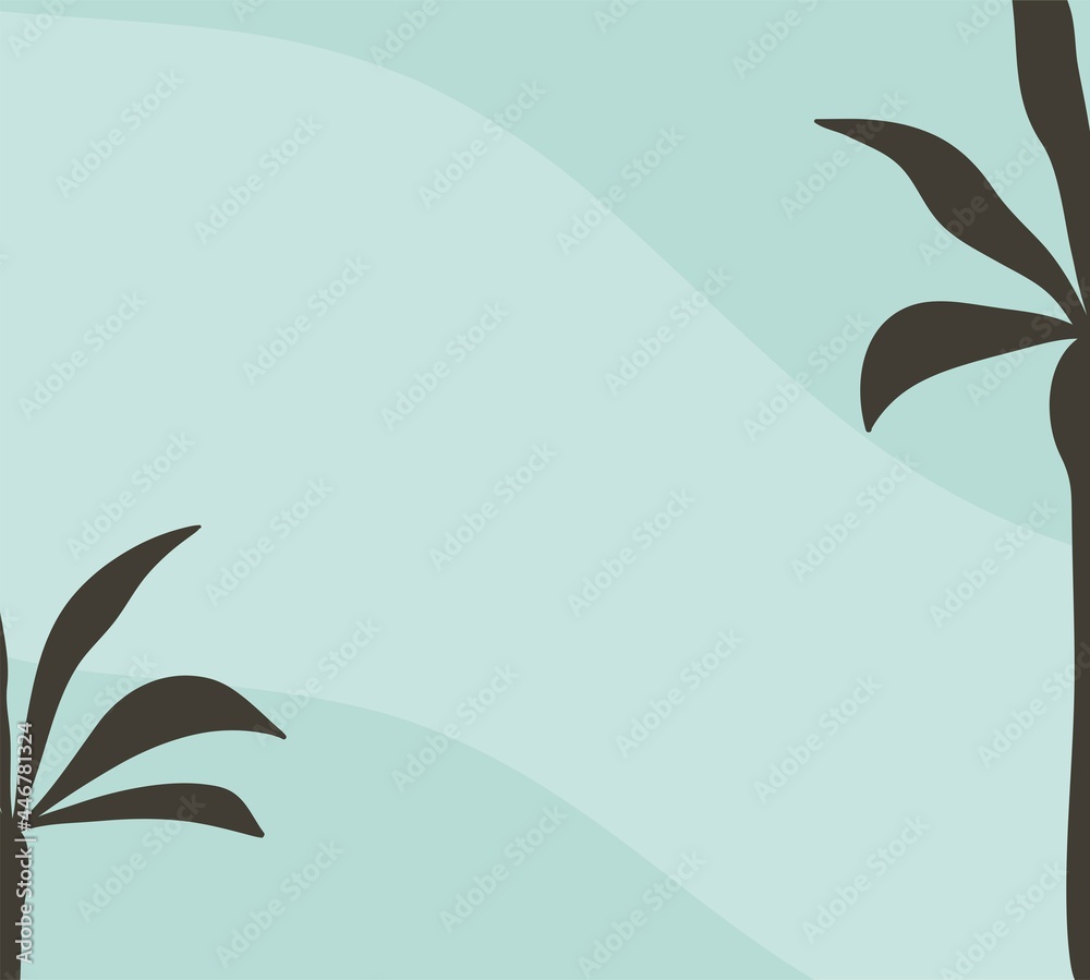 Hand drawn vector abstract stock graphic summer time cartoon,minimalistic style illustrations background print with tropical palm trees and blue waves isolated on color background.