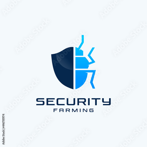 Pest control insect security with shield and bug for farm company  logo design illustrations