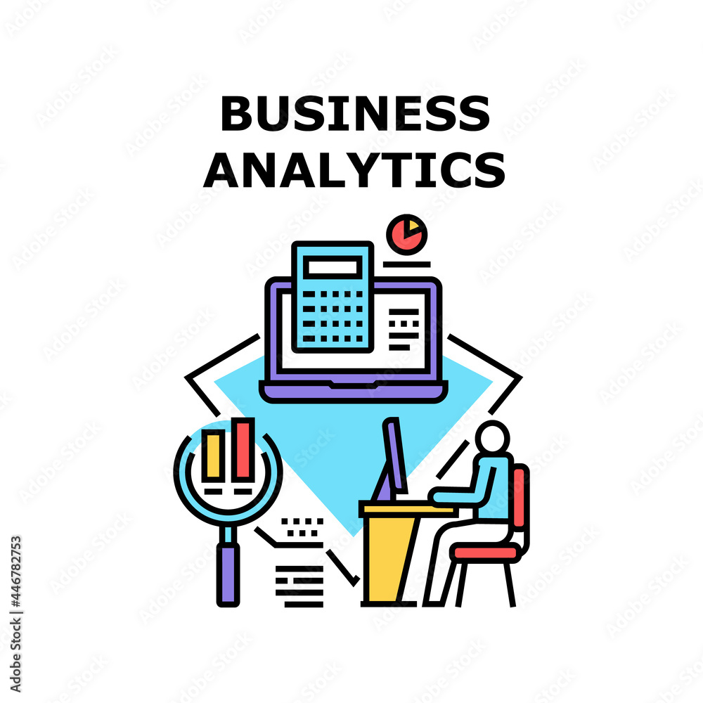 Business Analytics Occupation Vector Icon Concept. Business Analytics Occupation For Researching Market And Developing Strategy, Accounting Audit And Counting Finance Color Illustration Business Analytics Occupation Vector Icon Concept. Business Analytics Occupation For Researching Market And Developing Strategy, Accounting Audit And Counting Finance Color Illustration