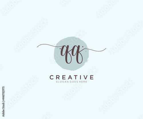 initial QQ Feminine logo beauty monogram and elegant logo design, handwriting logo of initial signature, wedding, fashion, floral and botanical with creative template.