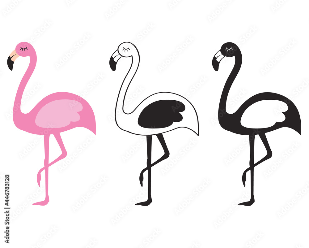 Fototapeta premium Cute Flamingo with Silhouette Set