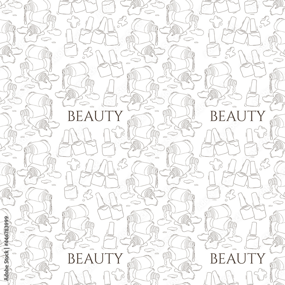 Vector seamless pattern of a beauty salon. Pattern. Stock illustration. Beauty. Dark outline. Light background