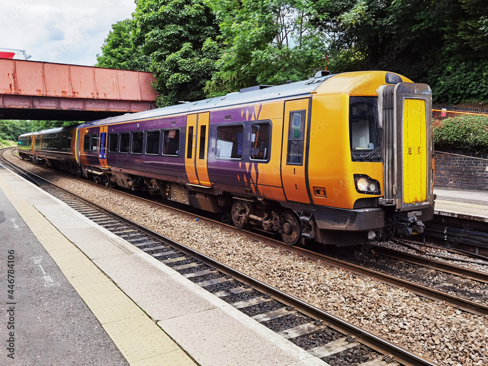 Passenger Diesel powered Train at platform England UK Passenger Diesel powered Train at platform England UK