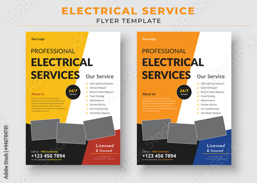 Electrician service flyer template, Professional electrical service poster and flyer