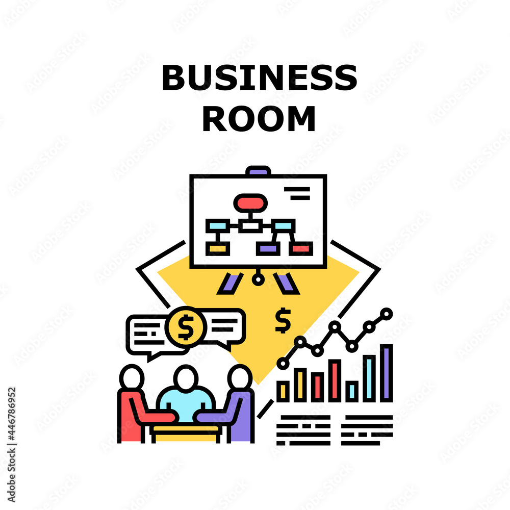 Business Room Vector Icon Concept. Business Room For Discussing With Employee Or Partner, Conference Startup Presentation Or Researching Annual Company Achievement Color Illustration