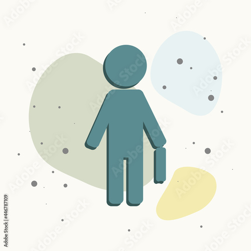 Vector image of a business man with a bag or schoolboy with a briefcase on multicolored background.
