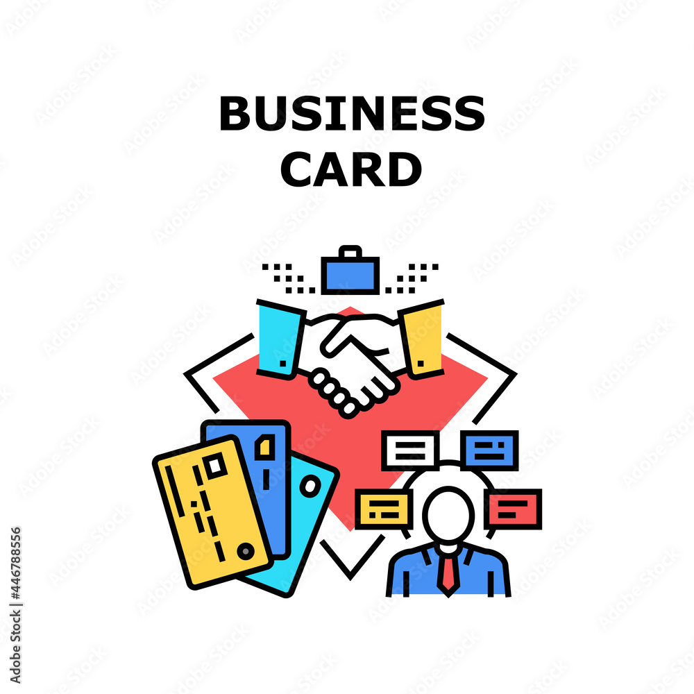 Business Card Vector Icon Concept. Business Card With Businessman Contact Information, E-mail And Mobile Phone Number. Paper Leaflet For Meeting And Greeting Partner Color Illustration