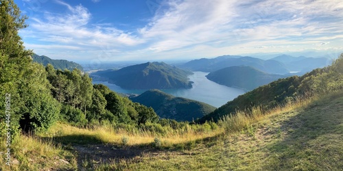 Beautiful view of Lake Lugano and Mendrisiotto region from Monte Sighignola