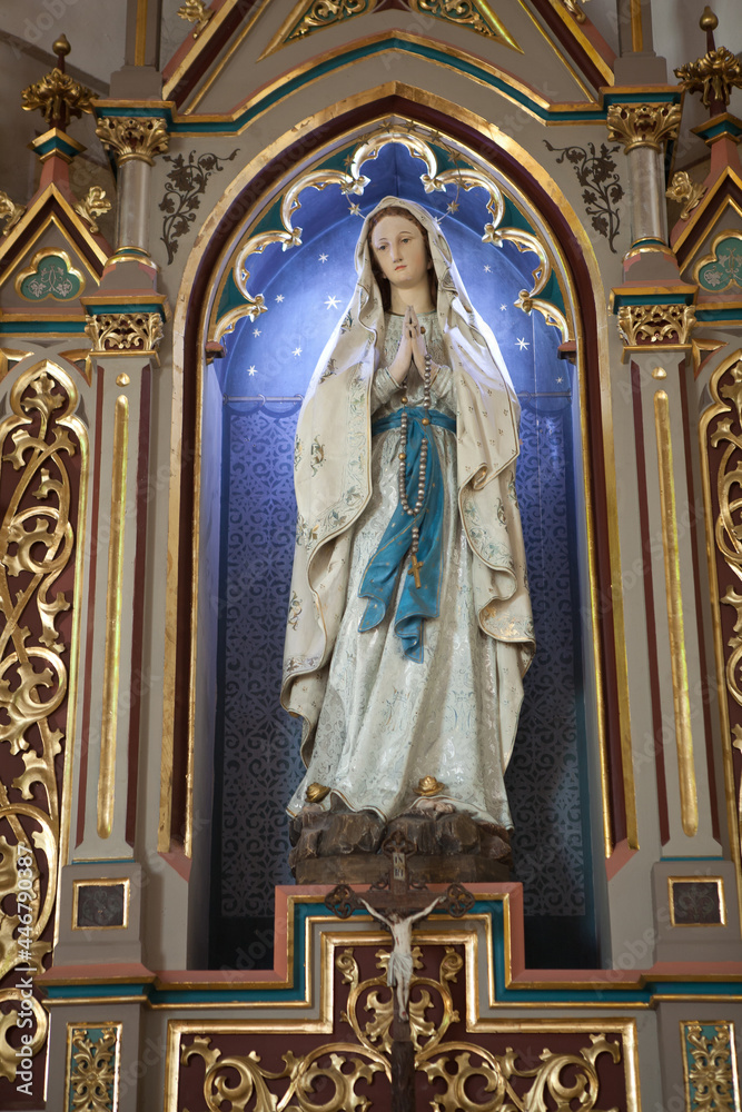 Statue of Virgin Mary in a church, in Hungary.