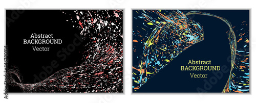 Multicolored paint splashes, smears, dust particles and debris are carried by the wind. A set of two templates. Design template for the design of banners, posters, booklets, covers, magazines. EPS 10
