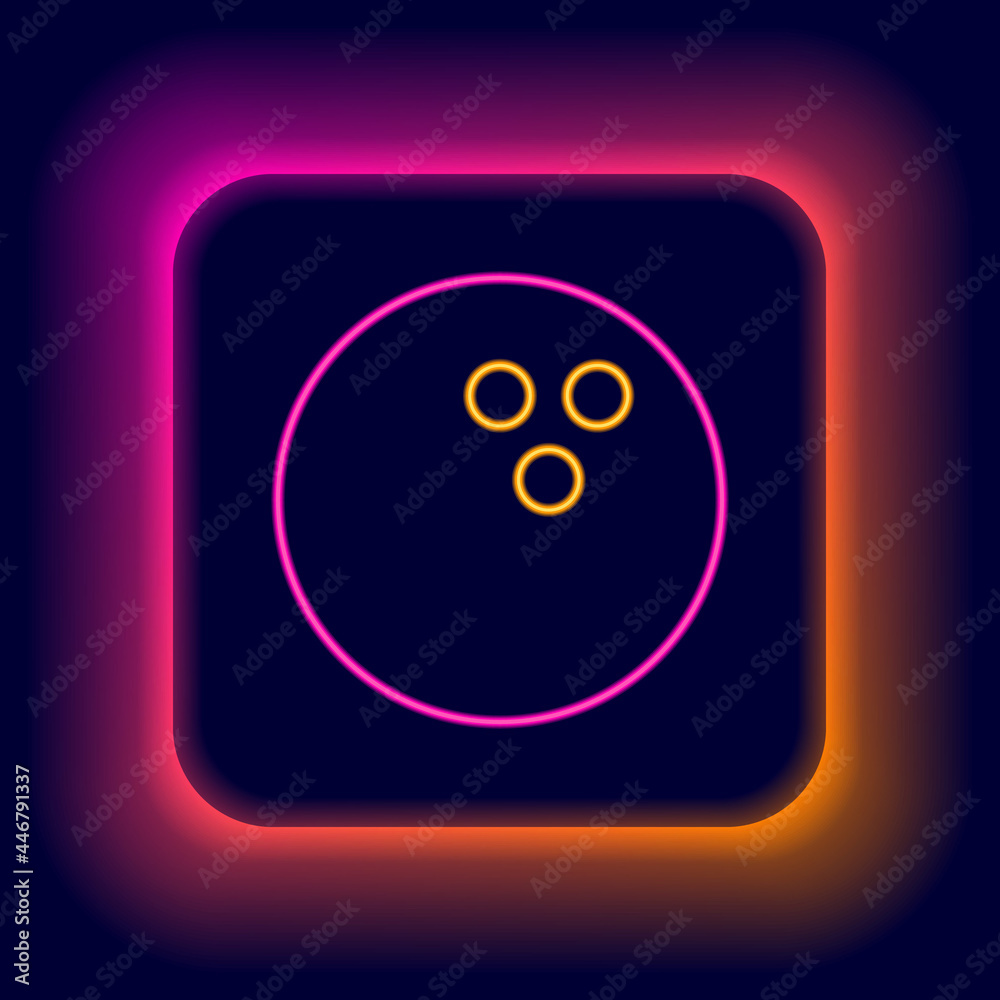 Glowing neon line Bowling ball icon isolated on black background. Sport equipment. Colorful outline concept. Vector Glowing neon line Bowling ball icon isolated on black background. Sport equipment. Colorful outline concept. Vector