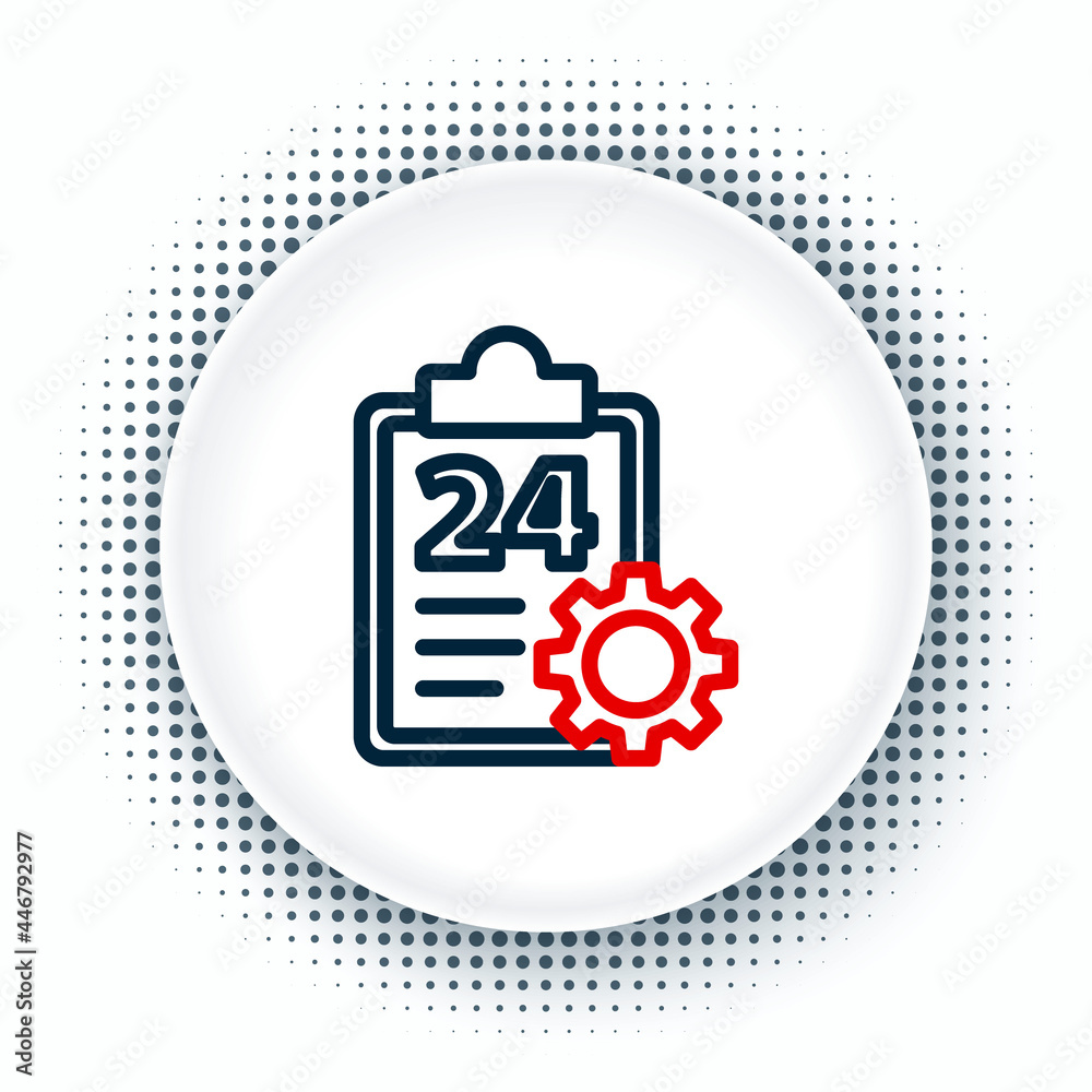 Line Checklist clipboard with 24 hours service icon isolated on white background. Colorful outline concept. Vector Line Checklist clipboard with 24 hours service icon isolated on white background. Colorful outline concept. Vector