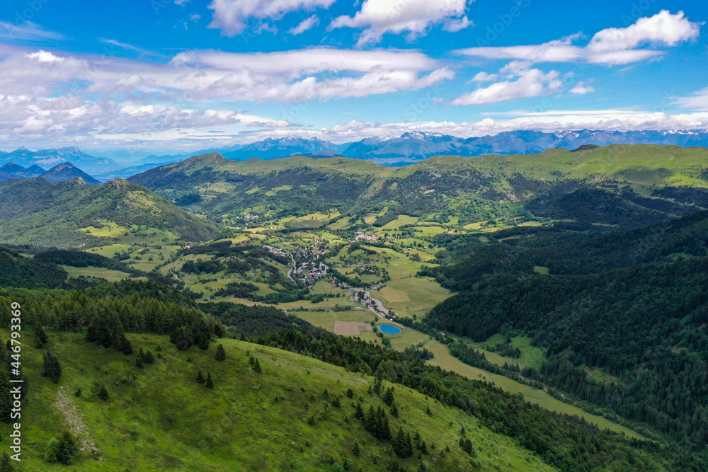 aerial view on the french town of gresse en vercors in the region of rhone alpes