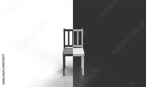 Black and white chair and background. 3d render of the illustration. Modern, minimal style.