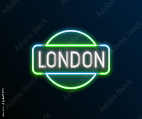 Glowing neon line London sign icon isolated on black background. Colorful outline concept. Vector