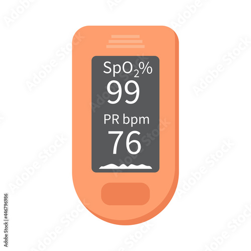 Fingertip Pulse Oximeter. Medical and healthcare equipment. Blood oxygen and heart rate monitor. Vector illustration.