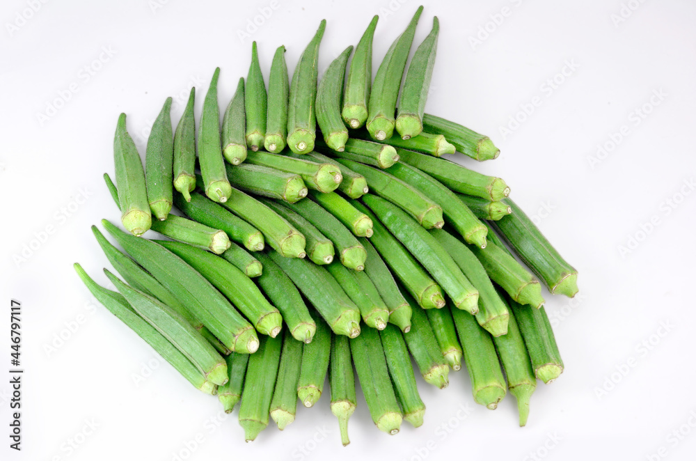 Fresh organic Okra (ladyfinger), Group of fresh vegetable sayur bend Fresh organic Okra (ladyfinger), Group of fresh vegetable sayur bend