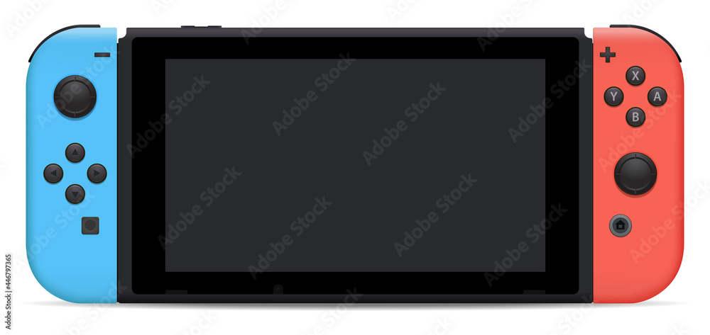 Tokyo 2020. Nintendo Switch with Joy‑Cons front view handheld game system  realistic icon. Nintendo Switch game console. vector de Stock | Adobe Stock