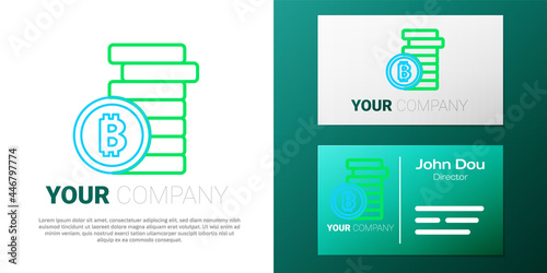 Line Cryptocurrency coin Bitcoin icon isolated on white background. Physical bit coin. Blockchain based secure crypto currency. Colorful outline concept. Vector