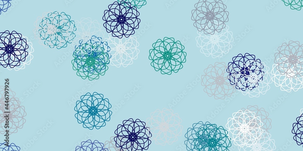 Light blue vector doodle background with flowers.